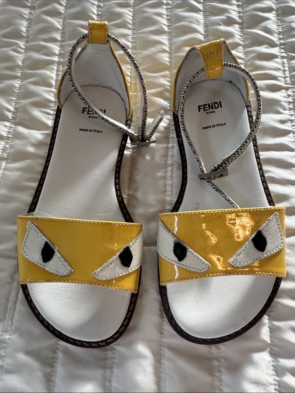 Fendi Yellow Patent Leather Face-Detail Sandals